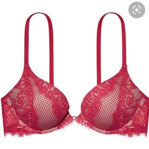 Victoria’s Secret Plunge Bombshell Bra Red and Nude lace